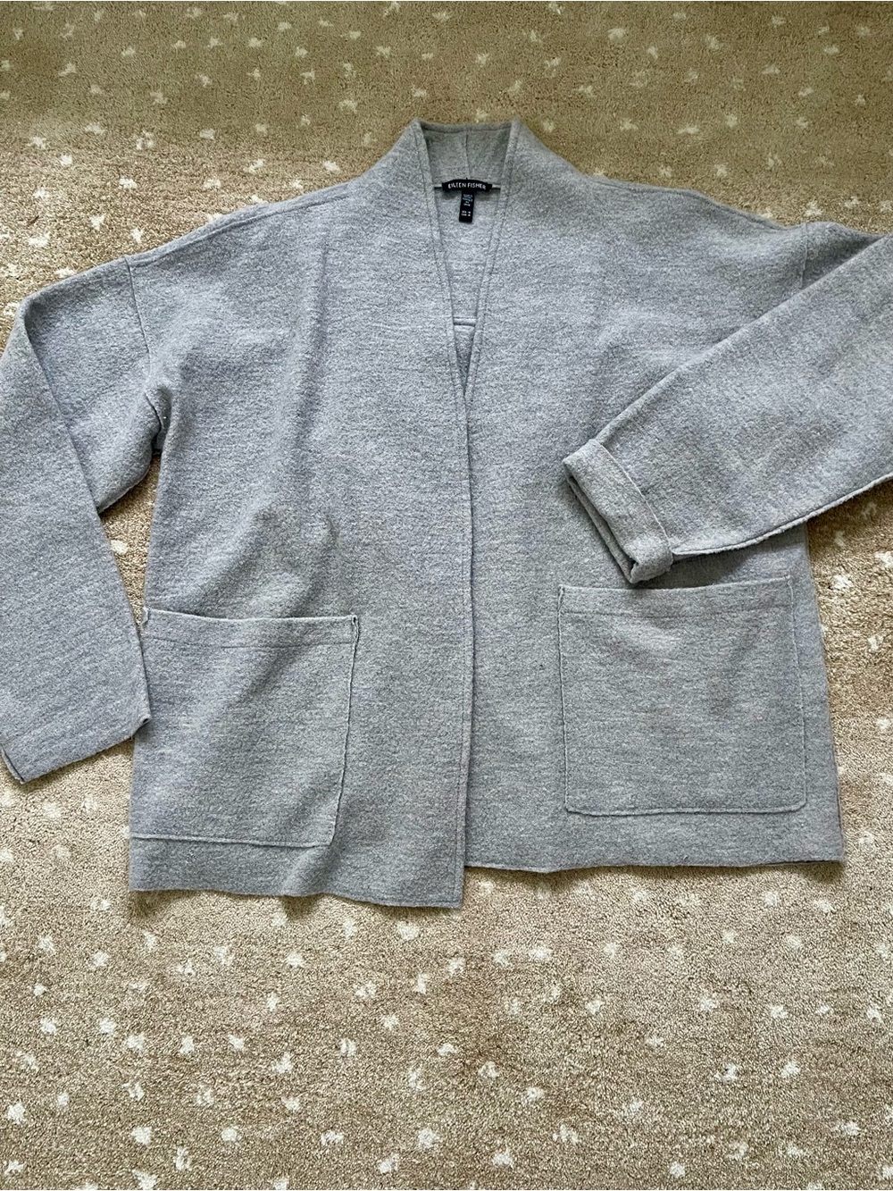 Eileen Fisher Light Gray Open-Front Knit Cardigan